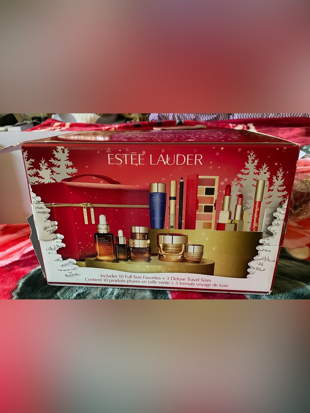 Estee Lauder Red and Gold Holiday Skincare & Makeup Set